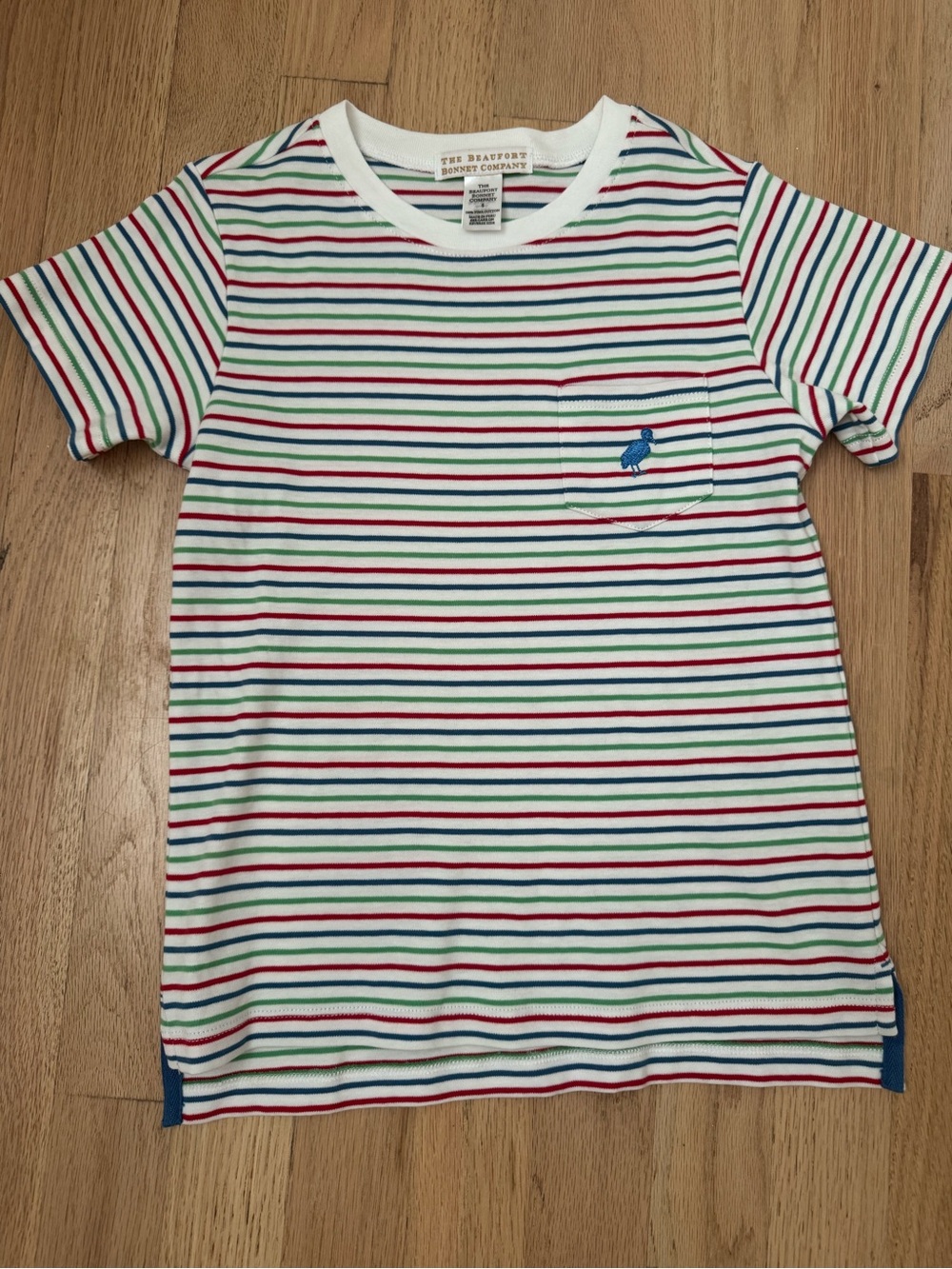 The Beaufort Bonnet Company White Tee with Red, Green & Blue Stripes